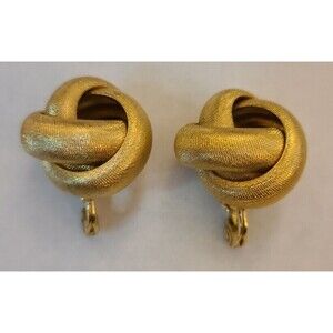 Vintage Signed MONET Textured Matte Gold Tone Lovers Knot Clip On Earrings